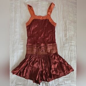 FLANNEL Australia Satin Drop Waist Romper Size 2 (US 6-8) Rust Colored MSRP $480